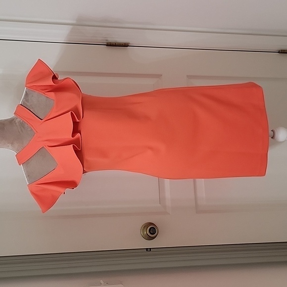 Trina Turk, Size 2 Orangy-Pink Cold Shoulder Dress, Excellent Used Condition - Picture 1 of 14